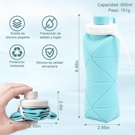 3Pcs Taza Botella de Agua Plegable, Válvula a Prueba de Fugas Reutilizable BPA Free Silicona Taza Botella de Viaje para Fitness, Camping, Senderismo, Viajes, Ligera y Duradera, 20 oz(3 colores)