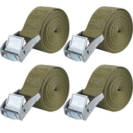 Azarxis Lashing Strap Tie-Down with Buckles Adjustable Cam Buckle Cinch Heavy Duty Secure Belts up to 441 lbs Capacity for Motorcycle SUP Kayak Canoe Trailer Cargo Truck (Army Green - 4 Pack, 6.5 ft)