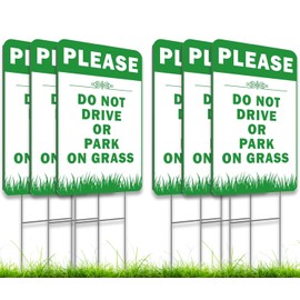 6X Please Do Not Drive Park On Grass Double sided Signs with Stakes - Plastic Street, Road No Parking Sign - 12x8 Inch Yard Lawn Stay Off Grass Signs with Stake - Please Keep Off The Grass Sign