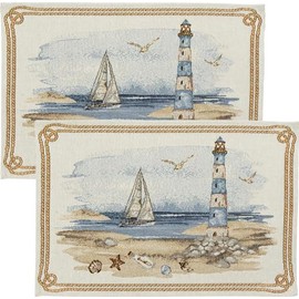 Sander Lighthouse Tapestry Placemat 32 x 48 cm Blue / Natural Pack of 2