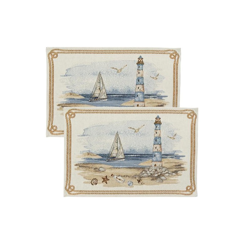 Sander Lighthouse Tapestry Placemat 32 x 48 cm Blue /