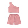 Molgkyo Toddler Baby Girl Summer Clothes Solid Color One Shoulder