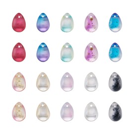 PandaHall 80pcs Teardrop Glass Charms, Two Tone Water Drop Crystal Loose Beads Glass Drop Pendants for DIY Necklaces Earrings Jewelry Making