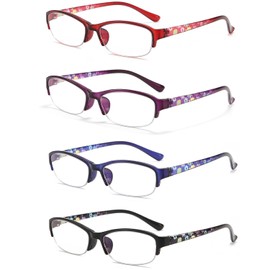 RaoOG Reading Glasses for Women 3.5 Blue Light Blocking Computer Readers, Half Rim Flexible Eyeglasses Anti Eyestrain/Glare/UV(4 Pack)