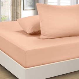 Imperial Rooms Fitted Sheet 40 Cm - Extra Deep Brushed Microfiber Bed Sheets Easy Care Soft Fitted Bed Sheet - Shrinkage and Fade Resistant (Peach, Single)