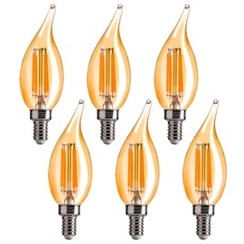 FLSNT CA11 E12 LED Candelabra Bulbs, Dimmable LED Chandelier Light Bulbs, 40W Equivalent, 2200K Warm White Light, 330LM, Amber Glass Finishing, 6 Pack UL,CA65 Listed.