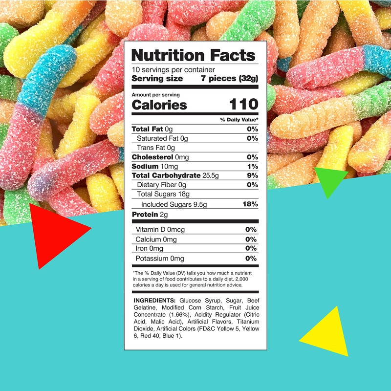 Sour Gummy Worms | 1 Pound Bag of Neon Gummy