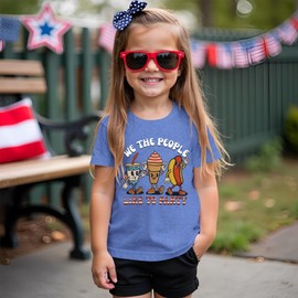 MODNTOGA 4th of July Hot Dog T-Shirt Toddler Boy Girl We The People Like to Party Shirt USA Flag Patriotic Graphic Tee Tops (Blue, 3-4 Years)