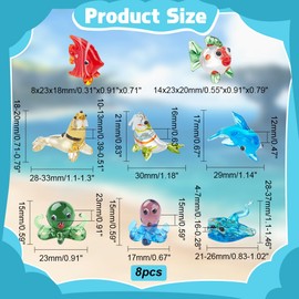NBEADS 8 Pcs Sea Life Glass Figurines, Mini Marine Figurines Glass Miniature Manta Ray/Butterflyfish/Walrus/Dolphin/Octopus/Fish Handmade Colorful Lampwork Animal Figure for Fish Tank Decor Ornaments