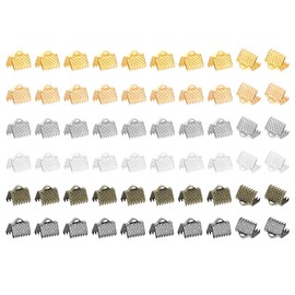 PATIKIL 8mm Ribbon Ends Crimp Clamp, 600pcs Pinch Crimp End Bracelet Bookmark Cord Ends Fasteners Clasp for Leather DIY Craft Jewelry Making, Alloy 6 Color