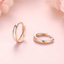 PRETTERY Rose Gold Plated Small Hoop Earrings, 13mm Cartilage Hoop Earrings, Hypoallergenic Silver Huggie Hoop Sleeper Earrings for Women Girls Men