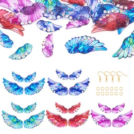 Beadthoven 60pcs DIY Angel Wing Earring Making Kit Fairy Wing Charms Colorful Wings Jewelry Charms Crystal Bead Earrings Pendant with Earring Hooks for DIY Dangle Earrings Kit Adults Women Gifts