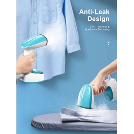 Reemix Steamer for Clothes, Folding Handheld Design Garment Wrinkles Remover, 20g/min Strong Penetrating Steam, 25-Sec Fast Heat-up, for Home, Office and Travel (Crystal Blue)