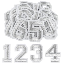 Morcheiong 40 Pcs Iron on Number Patches 0-9, 2 Inch Iron on Embroidered Numbers for Clothing, Pants, Hats, Bags- Silver