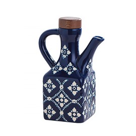 Ceramic Olive Oil Dispenser Bottle 8.5 oz – Decanter for Kitchen with Handle & Wooden Stopper, Decorative Oil and Vinegar Dispenser Set, Cooking Oil Container Cruet for Olive, Avocado, Vinegar, Jar