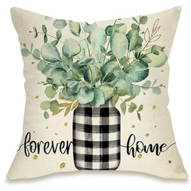 BAOKU Cushion Covers 45x45 cm Pillow Covers Spring Decorative Home Decor for Bed Couch Sofa Bedroom Office Pack of 4 wreath of green flowers Pattern Linen Pillowcase 18x18 Inch