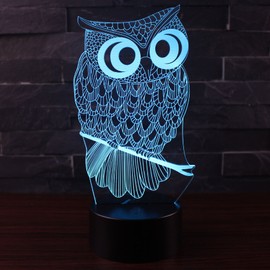 Xdorra Still Life Art Owl Bedside Lights Birthday Gift for Kids, Big Size 7 Color Changing USB LED Table Desk Optical Illusion Lamps Home Decor 3D USB Lamp for Great Xmas Birthday Gifts