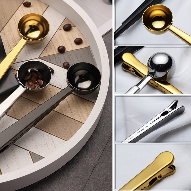 Coffee Scoop Spoon with Bag Clip, Set of 2 (Silver)