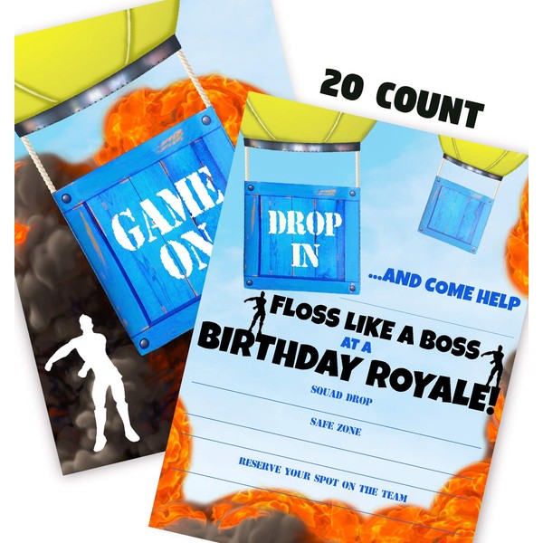 Gaming Battle Party Invitations - 20 Invitations + 20 Envelopes - DOUBLE SIDED - Video Game Invitations - Game Truck Party Supplies - Battle 20ct