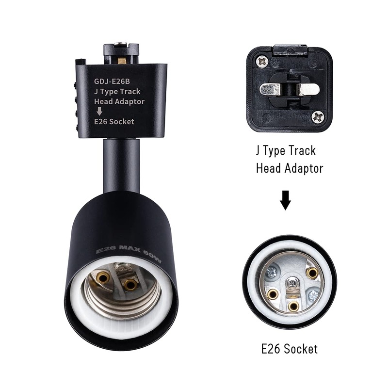 mirrea J Type Track Lighting Head to E26 Medium Screw
