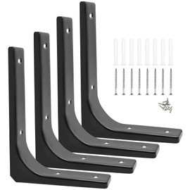 Xpieoyrm Pack of 4 Shelf Brackets, Black, 200 x 150 mm, L Metal Angle 90 Degree Shelf Brackets, 8 Inch Heavy Duty Brackets, Heavy Duty Brackets, Shelf Brackets with Screws and Dowels, for Wall