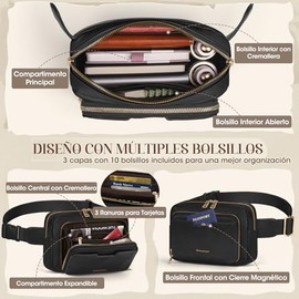 RAINSMORE Cangurera de Cuero para Mujer, Bolsa de Waist Pack Impermeable Riñonera para Mujer Bandolera Crossbody Vintage para Correr, Viajar, Hacer De
