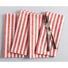 Solino Home Stripe Linen Napkins Set of 4 – 100% Pure Linen Red and White Christmas Cloth Napkins 20 x 20 Inch – Farmhouse Washable Fabric Dinner Napkins – Amalfi Stripe