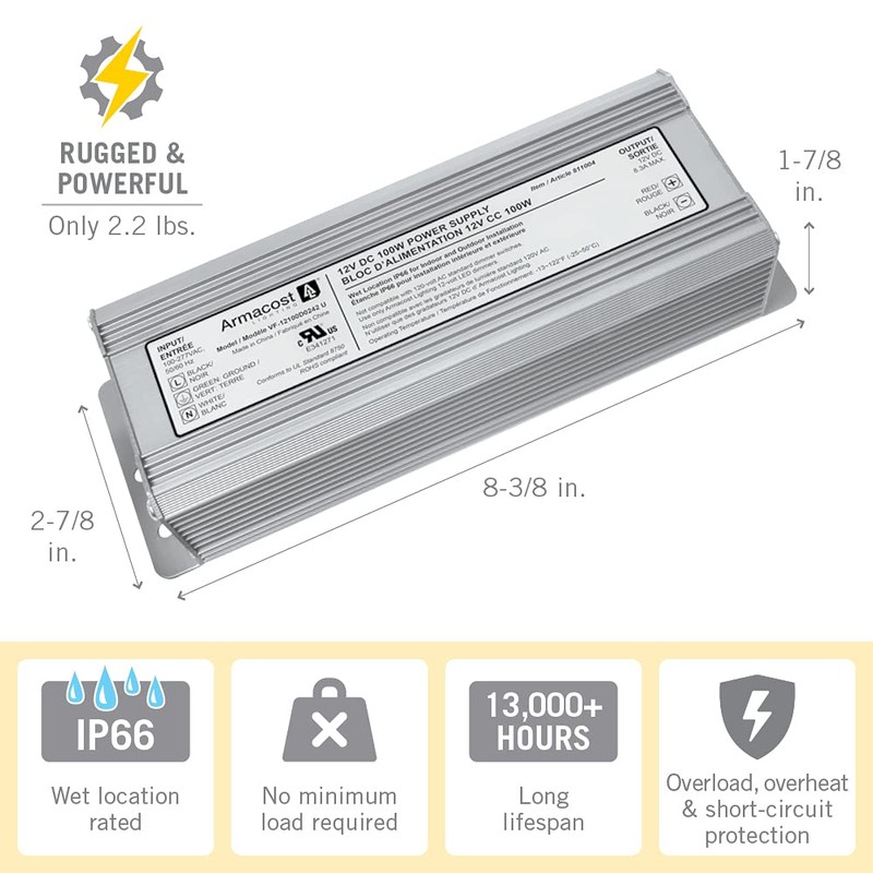 Armacost Lighting 811004 100 Watt Standard Indoor/Outdoor Power Supply, Gray