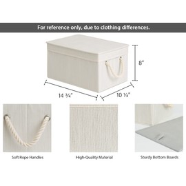 StorageWorks Storage Bins with Lids, Decorative Storage Boxes with Soft Rope Handles, Foldable Stackable Storage Baskets for Closet, Shelves, 3-Pack, Ivory and White, Large
