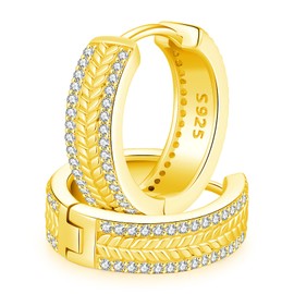 14K Gold Viking Hoop Earrings for Women 18mm 925 Sterling Silver Huggie Rune Celtic Hoop Earring Cubic Zirconia Viking Jewelry Gifts, Gold Christmas Women Earrings Gifts