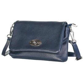 LiaTalia Womens Twist Lock Opening Real Leather Small Clutch Bag with Adjustable Shoulder Strap - Ayla (Navy)