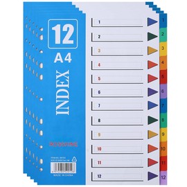 1-12 Part A4 File Dividers for Ring Binders, 【5Pack】Folder Dividers for Lever Arch Files, Subject Paper Dividers a4 with 11-Holes & Content List Ideal for Office School Index Dividers