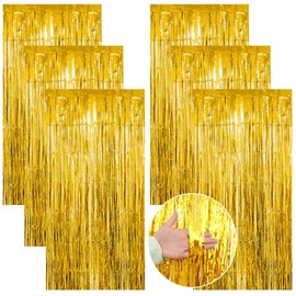 ZOCONE 6 Pack Gold Foil Curtain Tinsel Curtains 6.6ft x 3.3ft Foil Fringe Curtain Tinsel Backdrop Door Curtain Party Decoration, Gold Foil Curtain Backdrop for Birthday Curtain Party Wedding Holiday
