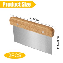 Pack of 2 Dough Scrapers Stainless Steel 15 cm Dough Card Stainless Steel Dough Scraper with Wooden Handle, Bench Scraper, Dough Cutter, Can Be Used for Scraping, Chopping, Measuring or Mixing Cream