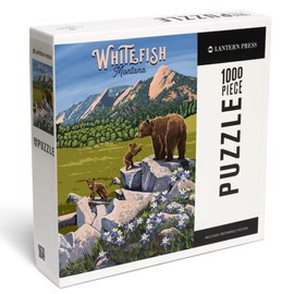 Whitefish, Montana, Painterly, Bear and Cubs (1000 Piece Puzzle, Challenging Jigsaw Puzzle for Adults, Made in USA)