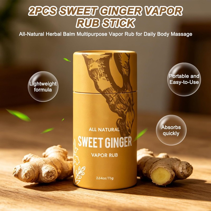 2PCS Sweet Ginger Vapor Rub Stick, All-Natural Herbal Massage Balm