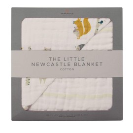 Newcastle Classics NC-LBC3330 Little Blanket, Cotton Muslin [Genuine Japanese Products] Sun Shade, Cooling Protection, Forest Frends & Grey Stripe, 27.6 x 27.6 inches (70 x 70 cm)
