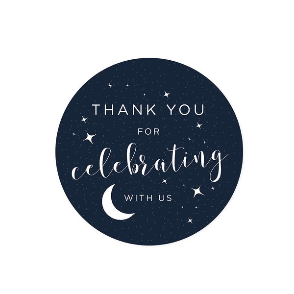 Andaz Press Love You to The Moon and Back Wedding Collection, Round Circle Label Stickers, Thank You for Celebrating with US, 40-Pack, Space Galaxy Themed Baby Shower Party Decor