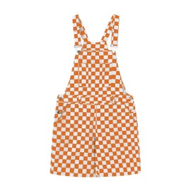 KACAOAC Women's Casual Checkered Bib Overalls Shorts Adjustable Strap Cotton Shortall Rompers (Orange and White,XL)