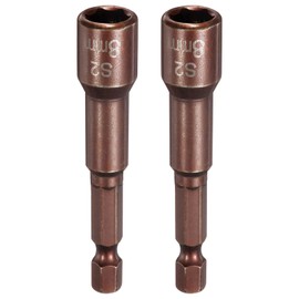 sourcing map 2pcs Magnetic Nut Driver 8mm Hex Drive Socket 2.56" Length Power Screw Drill Bits Socket Wrench Tools with 1/4" Quick Change Hex Shank for Power Drills Impact Drivers, Brown