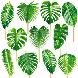 14pcs Palm Leaf Centerpiece Sticks Tropical Party Decorations for Table Green Leaves Theme Centerpieces Hawaiian Luau Party Decorations for Summer Jungle Theme Party Baby Shower Supplies