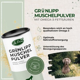 LAPURA Green-lipped mussel powder for dogs and cats - 100% natural, for joints, cartilage, mobility and vitality, full fat quality, with omega 3, 250 g