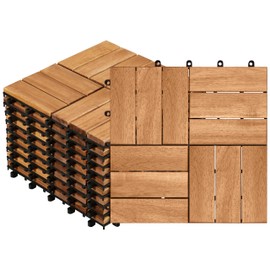 Yaheetech 10pcs Hardwood Interlocking Patio Deck Tiles Acacia Waterproof Wood Flooring Tiles for Patio Garden Poolside, 12'' x12'' Indoor Outdoor Use All Weather