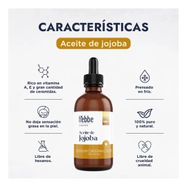 Aceite de Jojoba Puro Organico, Antiestrias Linea Aceite Capilar Y Corporal Hebbe Cosmetics 50ml