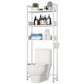 OTK Over-The-Toilet Storage, 3 Tier Bathroom Organizer Shelf, Freestanding Space Saver with Toilet Paper Holder, Multifunctional Over The Toilet Rack, White