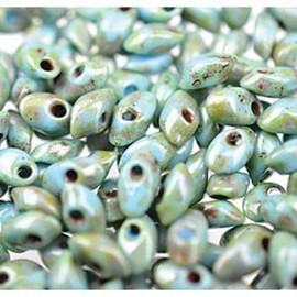 Picasso Semi Frost Green MT 100 grams 4x7mm Long Magatama Glass Fringe Beads