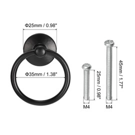 sourcing map 2Pcs Round Ring Pulls, Drawers Knobs Black Circle Drawer Handles Single Hole for Dresser Cupboard Wardrobe