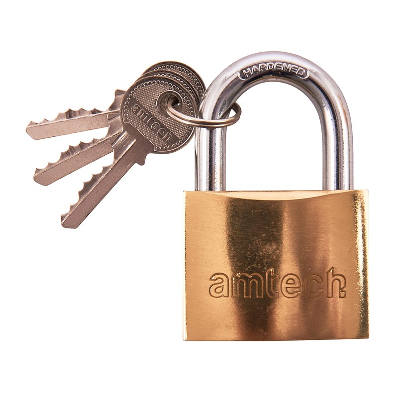 Amtech T1300C 50mm Solid Brass Padlock, Small Padlock with Keys