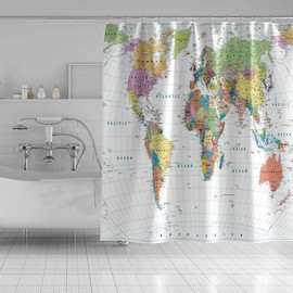 OERJU World Map Shower Curtain Educational Geography Countries Colorful Bath Curtain Waterproof Polyester Fabric Bathroom Decor Set with Hooks 72x72inch Hotel Quality