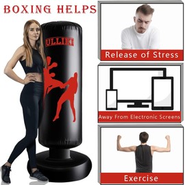 ULLIKI 67" Punching Bag for Adult with Boxing Gloves and Manual Pump, Freestanding Heavy Bag, Inflatable Sports Equipment for Men, Women
